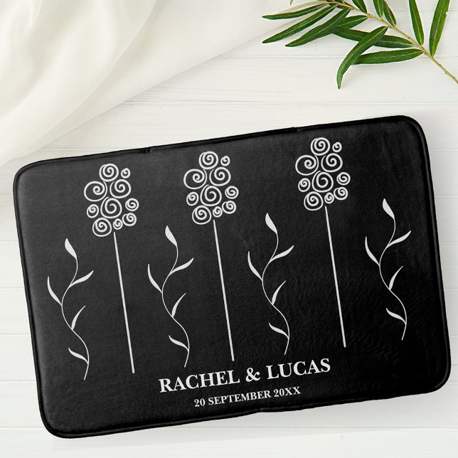 Blommigten Svartvitt minimalistiskt Curly Badrumsmatta (Skapare uppladdad)