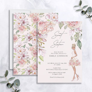Blommigten Sweet sixteen Rosa ros Inbjudningar