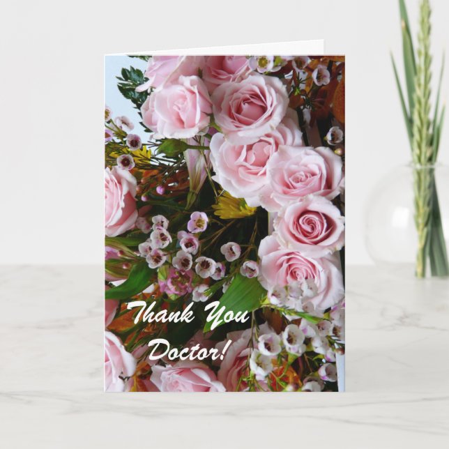 Blommigten tack Doktor-Söt Rosa ros Kort (Framsida)