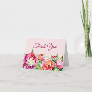 Blommigten Tack för för söt Peonies vattenfärgsfä Kort
