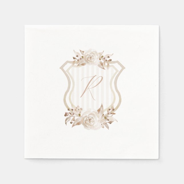 Blommigten Tan Watercolor Monogram Pappersservett (Framsidan)