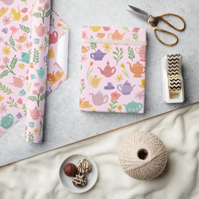 Blommigten Tea Party Möhippa Påsk Vår färgstark Presentpapper (Hantverk)