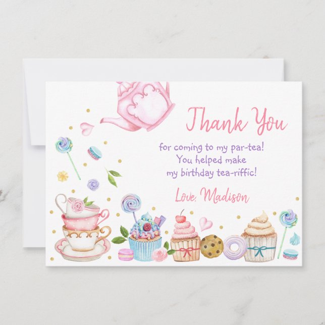 Blommigten Tea Party Rosa  Birthday Tack (Framsida)