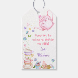 Blommigten Tea Party Rosa Guld Birthday Tack Presentetikett