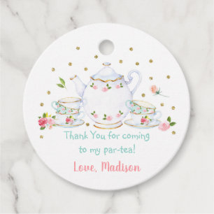Blommigten Tea Party Rosa Guld Gåvor Etiketter