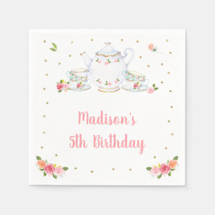 Blommigten Tea Party Rosa Guld Pappersservett