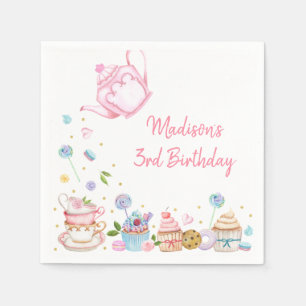 Blommigten Tea Party Rosa Guld Pappersservett