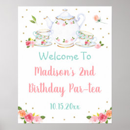 Blommigten Tea Party Rosa Guld Poster