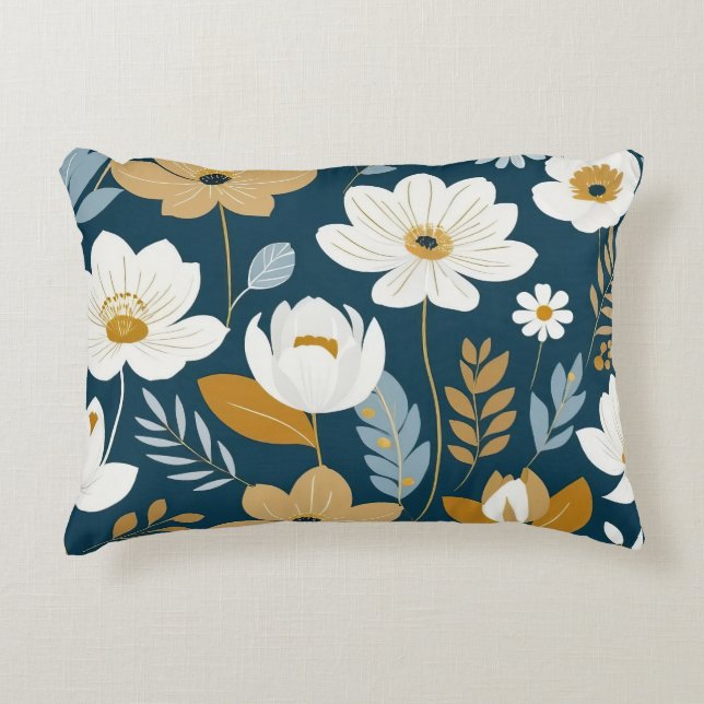 Blommigten Teal, blue och guld Prydnadskudde (Framsidan)