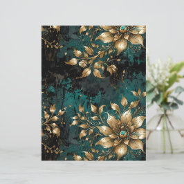Blommigten Teal & Guld Distress Grunge
