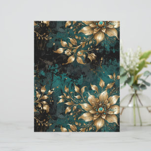 Blommigten Teal & Guld Distress Grunge