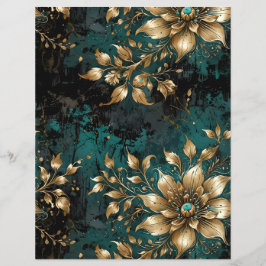 Blommigten Teal & Guld Distress Grunge