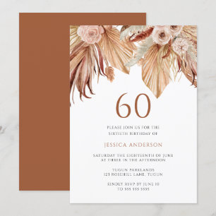 Blommigten Terracotta Boho 60:e födelsedagen Inbjudningar
