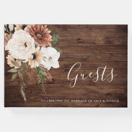 Blommigten Terracotta Bröllop Rustic Wood Gästböcker