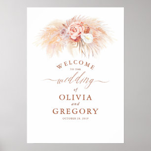 Blommigten Terracotta Bröllop välkomnar Pampas Gra Poster