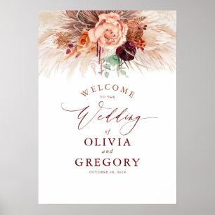Blommigten Terracotta Bröllop välkomnar Pampas Gra Poster