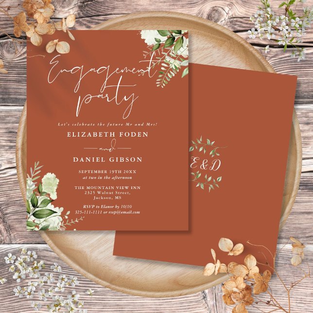 Blommigten Terracotta Förlovningsfest Inbjudan (Budget Floral Terracotta Engagement Party Invite)