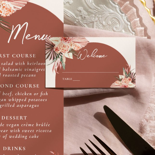 Blommigten Terracotta och Elfenbenskusten Bröllop Placeringskort (Skapare uppladdad)