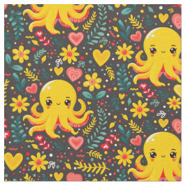 Blommigten Trädkol Kawaii Octopus Tyg