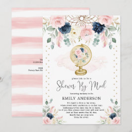 Blommigten Travel Baby Shower by Mail Rosa  Navy Inbjudningar