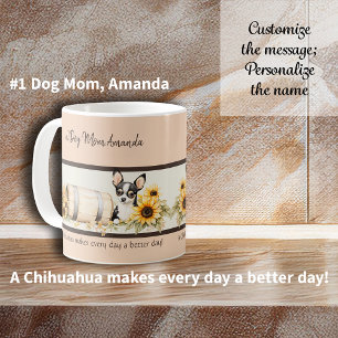 Blommigten Tri-färg Chihuahua Solrosfärgen Waterco Kaffemugg