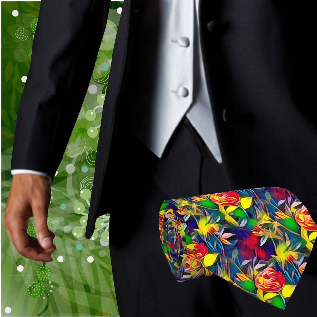 Blommigten Tropical Flowers Skriv ut Slips (Make an impression with this modern yet timeless, Abstract Floral men's fashion neck tie)