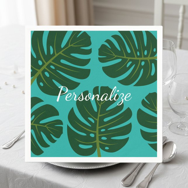 Blommigten Tropical handflatan löv  skriver ut pap Pappersservett (Monstera leaf party napkins)