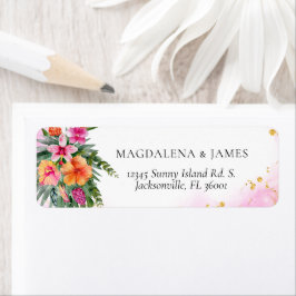 Blommigten Tropical Island Rosa Orange Elegant Returadress Etikett