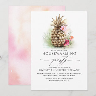 Blommigten Tropisk ananas Guld Hushållning Inbjudningar