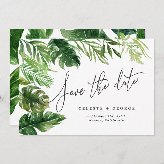 Blommigten Tropiskt vattenfärgat blad sparar datum Spara Datumet (Fram/baksida)