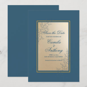 Blommigten Tunga rektanglar Guld Boho Spara datum Inbjudningar
