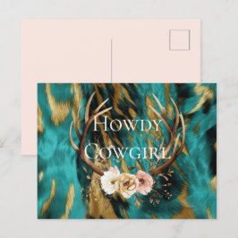 Blommigten Turkvoise Brown Guld Cowhide Hjort Antl Vykort