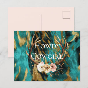 Blommigten Turkvoise Brown Guld Cowhide Hjort Antl Vykort