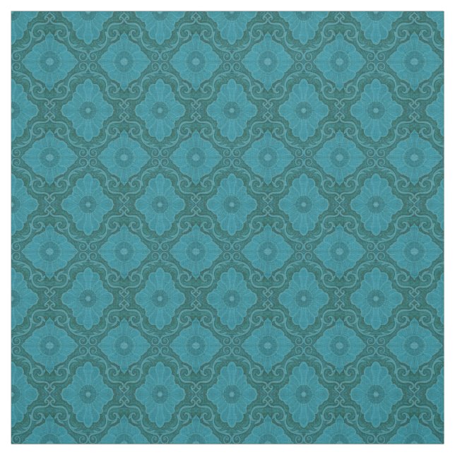 blommigten "Turquisblommor" arabesque mönster Tyg (Provkarta)