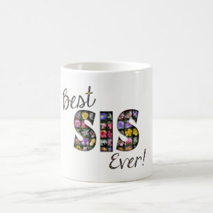Blommigten Typografi över bästa Syrran någonsin-bl Kaffemugg