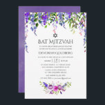 Blommigten Ultra Violet Bröllop Watercolor Bat mit Inbjudningar<br><div class="desc">Ultra Violet ro och Peonies blommigt bat mitzvah inbjudningar med accenter för lila,  rosa och blått.</div>