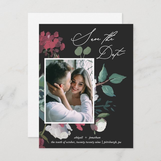 Blommigten Vackerfärg Svart Spara datum Inbjudan Vykort (Fram/baksida)