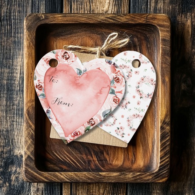 Blommigten valentineser Hjärtformade gåva Gåvor Etiketter (Heart Shaped Gift Card)