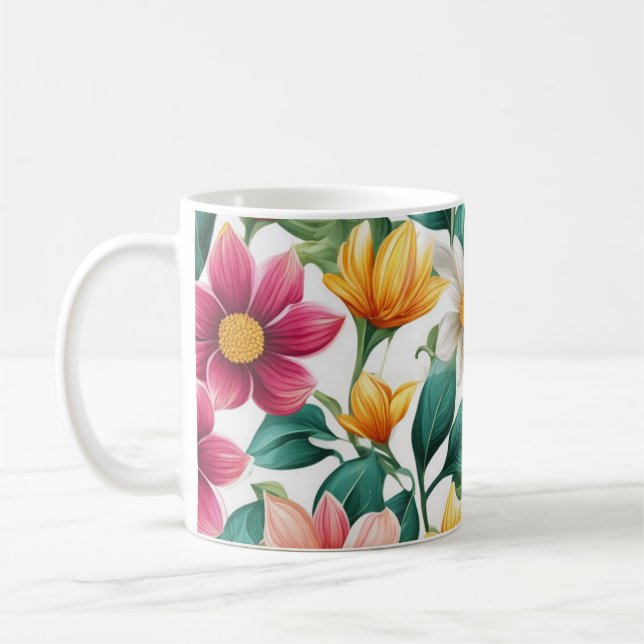Blommigten Vår Flower Mönster i färglös klass Roli Kaffemugg (Vänster)