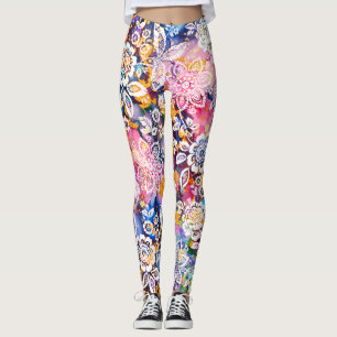 Blommigten Vår med färgstark stiliserad stil Leggings