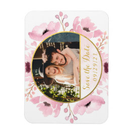 Blommigten Vår Pinks Watercolor Spara datum Magnet