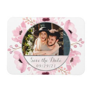 Blommigten Vår Pinks Watercolor Spara datum Magnet