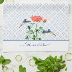 Blommigten Vattenfärg Hummingbird Kökshandduk