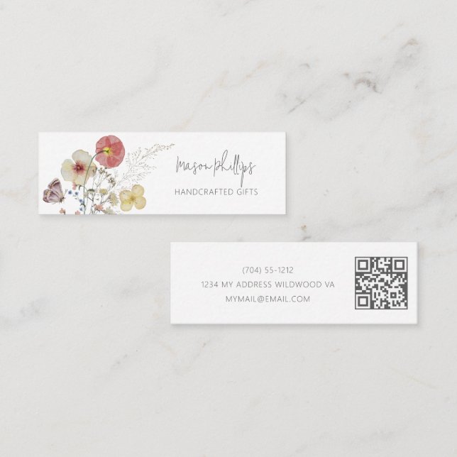 Blommigten Vattenfärg i handgjorda presenter av mo Mini Visitkort (Fram/baksida)