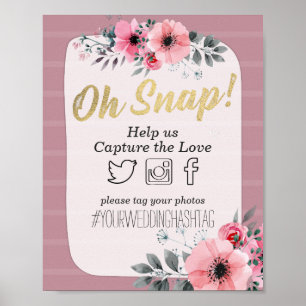 Blommigten Vattenfärg Oh Snap Hashtag Bröllop Deco Poster