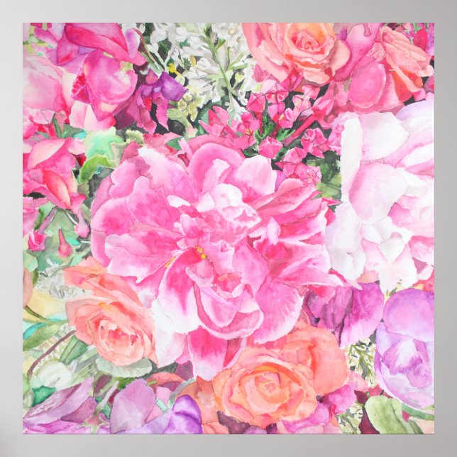 Blommigten Vattenfärg Poster Skriv ut (Framsidan)