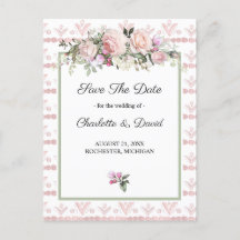 Blommigten Vattenfärg Rosa ros Spara datum