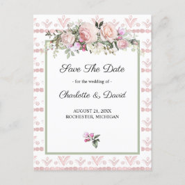 Blommigten Vattenfärg Rosa ros Spara datum Meddelande Vykort