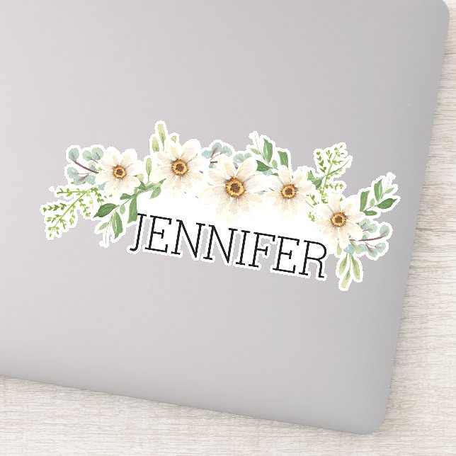 Blommigten Vattenfärgade Daisy Monogram Namn Klistermärken (Detalj)