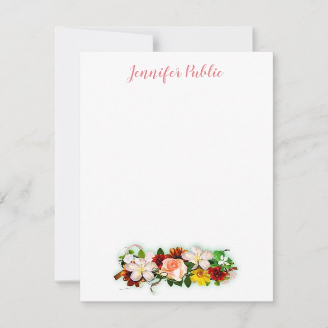Blommigten Vattenfärgsblommor för handskriftstext, Anteckningskort (Framsida)